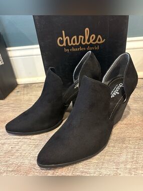 Charles David Black Suede Mule Heels